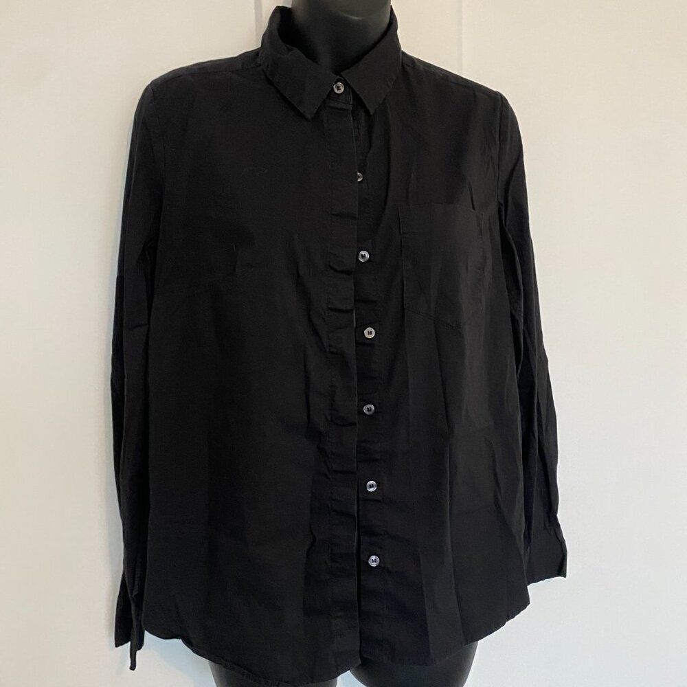 Basic Black Button Down Long Sleeve Blouse Shirt Top Women's Size Small 6